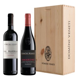 Cassetta di legno a 2 Bottiglie: Amarone e Valpolicella Domini Veneti 0,75 Lt.